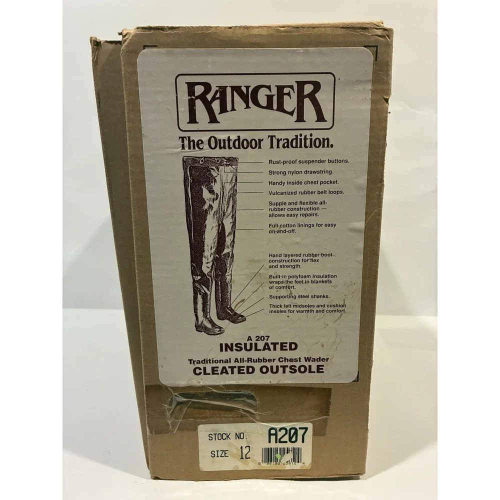 Ranger A207 Insulated Rubber Chest Waders Size 12 Cleated Boots Fishing Hunting